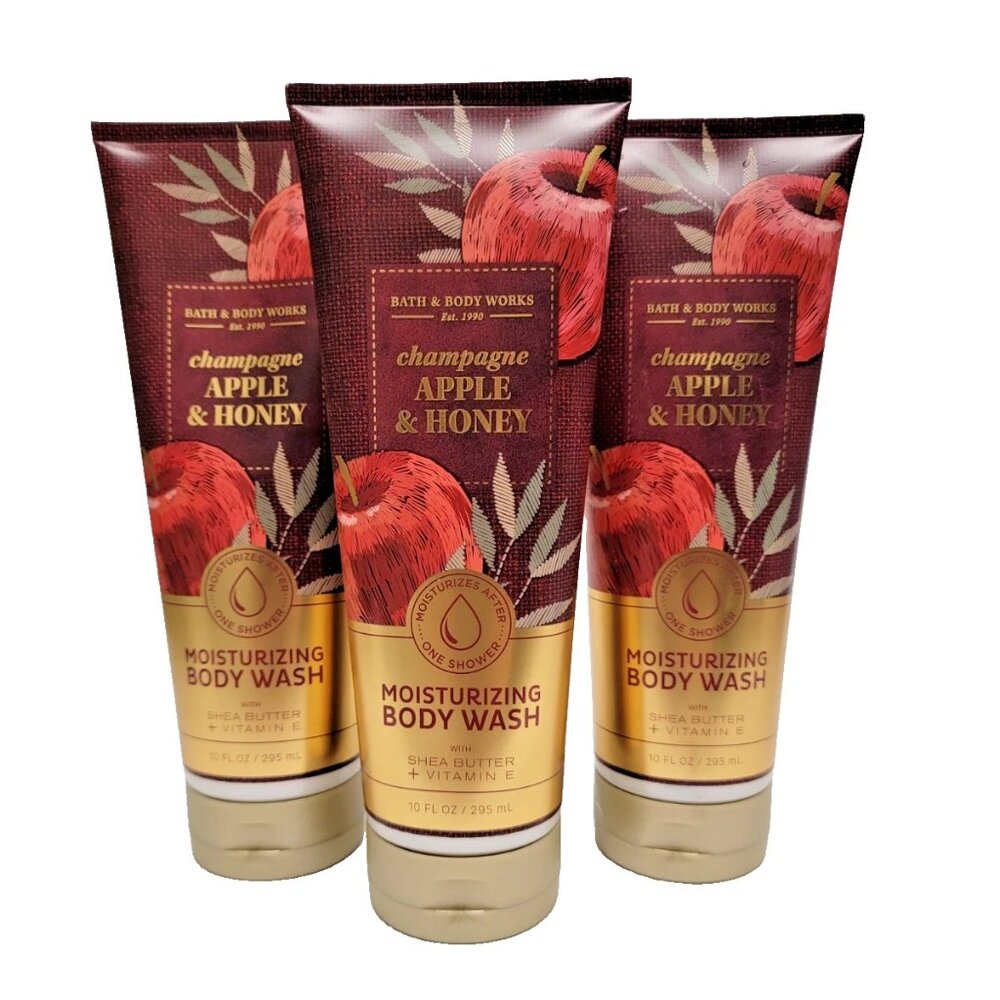 Bath & Body Works CHAMPAGNE APPLE & HONEY Moisturizing Body Wash Set of 3 NEW!